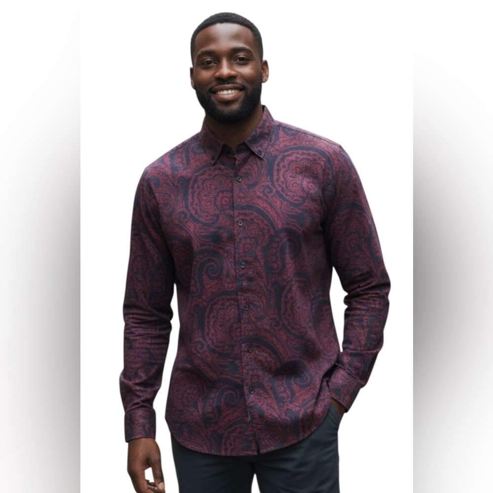 Tasso Elba Men's Paisley Long Sleeve Shirt XXL